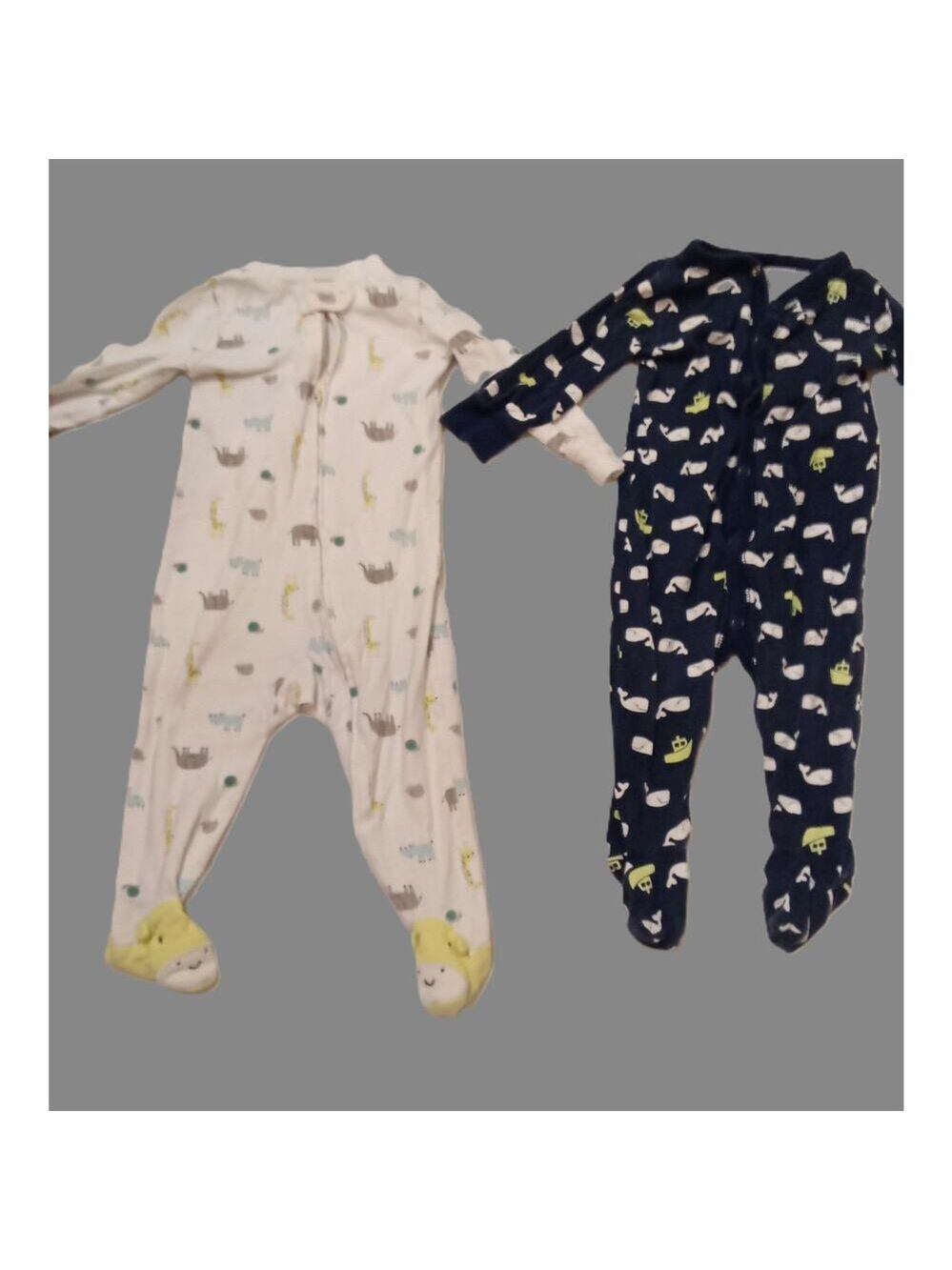 Lot of 2 Carter's Boys Sz 9M Rompers One Piece Footsie Long Sleeve Animal Prints